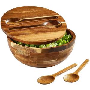 JOYMAY Salad Bowls Wood Salad Bowl Set with Lid 11.8 Inch Large Wooden Bowls Set Acacia Wood Serving-Bowl with Serving Utensils Bowl for Kitchen, Dining, Party