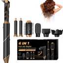6 in 1 Hair Dryer Brush, Foldable Blow Dryer Brush with Wrap Curler, Detachable Air Hair Styler Curling, Drying,Volumizing, Straightening, Negative Ionic Hair Dryer with Diffuser, Hair Styling Tools (Black)
