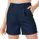 XinYangNi Casual Dressy Shorts for Women Summer Elastic High Waisted Pleated Wide Leg Business Work Trouser Shorts Pockets Grey Small