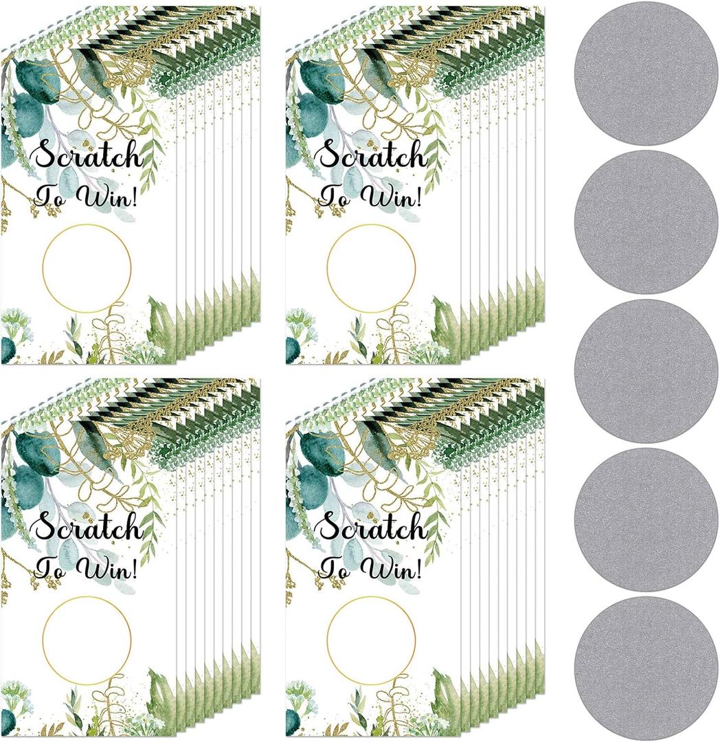 Outus 100 Pieces Gift Certificates Scratch Cards for Small Business Personalized Blank Gift Cards for Holiday, Christmas, Wedding, Birthday, Party Supply(Eucalyptus Leaf)