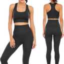 Workout Sets for Women 2 Piece High Waisted Seamless Leggings with Padded Stretchy Sports Bra Sets Gym Clothes (Medium, Black)