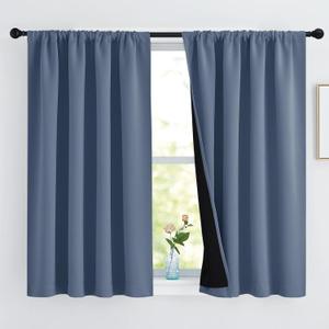 NICETOWN 100% Blackout Curtains with Black Liners, Thermal Insulated 2-Layer Lined Drapes, Room Warming Small Window Draperies for Dining Room (Stone Blue, 2 Panels, 46 inches W by 54 inches L)