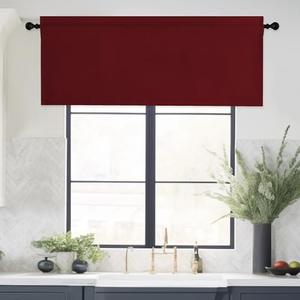 NICETOWN Christmas Red Valance 16 Inch Length for Kitchen, Rod Pocket Blackout Window Treatment Curtains Valances for Living Room Bedroom Bathroom Windows, Burgundy Red, 1 Panel, 42 by 16 Inch