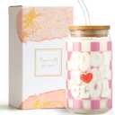 WODOHOLO Christmas gift Mom Drinking Cup with Lid and Straw, 16oz Coffee Can Glass Cups, Cool Moms Club Cup from Daughter and Son, Christmas Birthday Present Ideas for Mother, New Moms, Mom To Be (Pink)