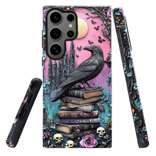 DAIZAG Case for Samsung Galaxy S25 Ultra,Military-Grade Protection Cover,Black Raven Bird Book Rose Skulls（Glossy）
