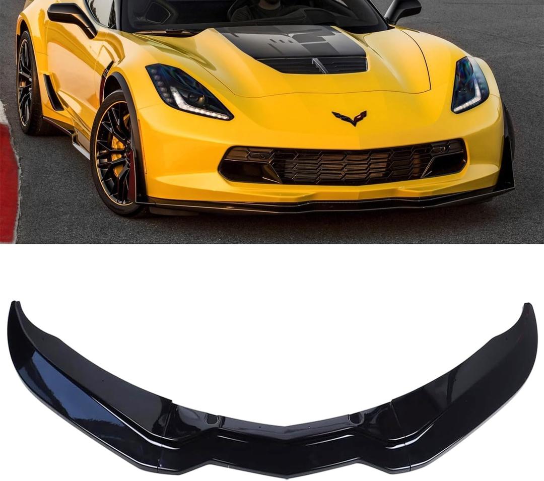 MUCO New 2Pcs Front Bumper Lip Compatible with Corvette C7 Z06 Stage 3 2014 2015 2016 2017 2018 2019 Gloss Black Front Lip Spoiler Replaces OEM #22922352 ABS Plastic