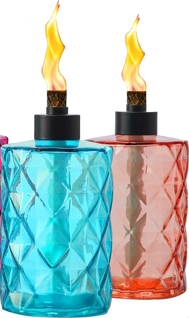 2 Pack Glass Table Top Torches Tesrago, Citronella Torches for Outside, with Wick and Cap, Refillable Flame Light Torch, Decorative Tabletop Lantern for Yard, Patio,Deck,Garden,Outdoor Party,Landscape