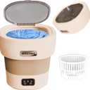 Portable Mini Washing Machine, 18L Portable Mini Washing Machine, Collapsible Washer with Dryer, Small Foldable Laundry Washer, Apartment, RV, Socks, Baby Clothes, Underwear (Brown)