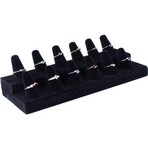 Super Z Outlet Black Velvet Finger Ring Counter Display Rack 12 Slots for Home Decoration, Organizing