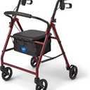 Medline Aluminum Rollator Walker with Seat, Burgundy, 250 lb. Weight Capacity, Lightweight, 6 Wheels, Foldable, Adjustable Handles, Rolling Walker for Seniors
