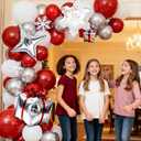 Red Snowflake Balloon Garland Arch kit, Large Snowflake Gift Box Star Foil Balloons Silver Red White Latex Balloon for Winter Wonderland Baby Shower Wedding Winter Theme Birthday Party Decoration