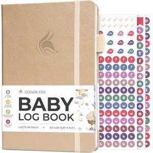 Clever Fox Baby Log Book Daily Feeding & Sleep Tracker Journal Medical Care Newborn Record, Gifts for New Parents & Baby Registry (Pearl)
