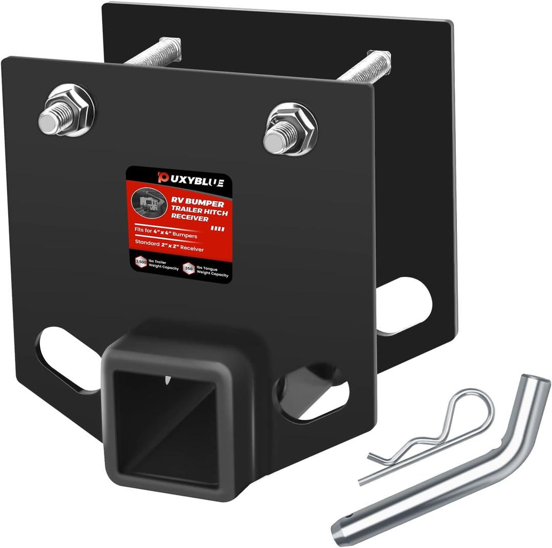 [2026 New] RV Bumper Trailer Hitch Receiver Adapter by puxyblue Compatible for 4" x 4" RV Rear Bumper - 2" Receiver with 3500 LBS Capacity Connect Various Accessories