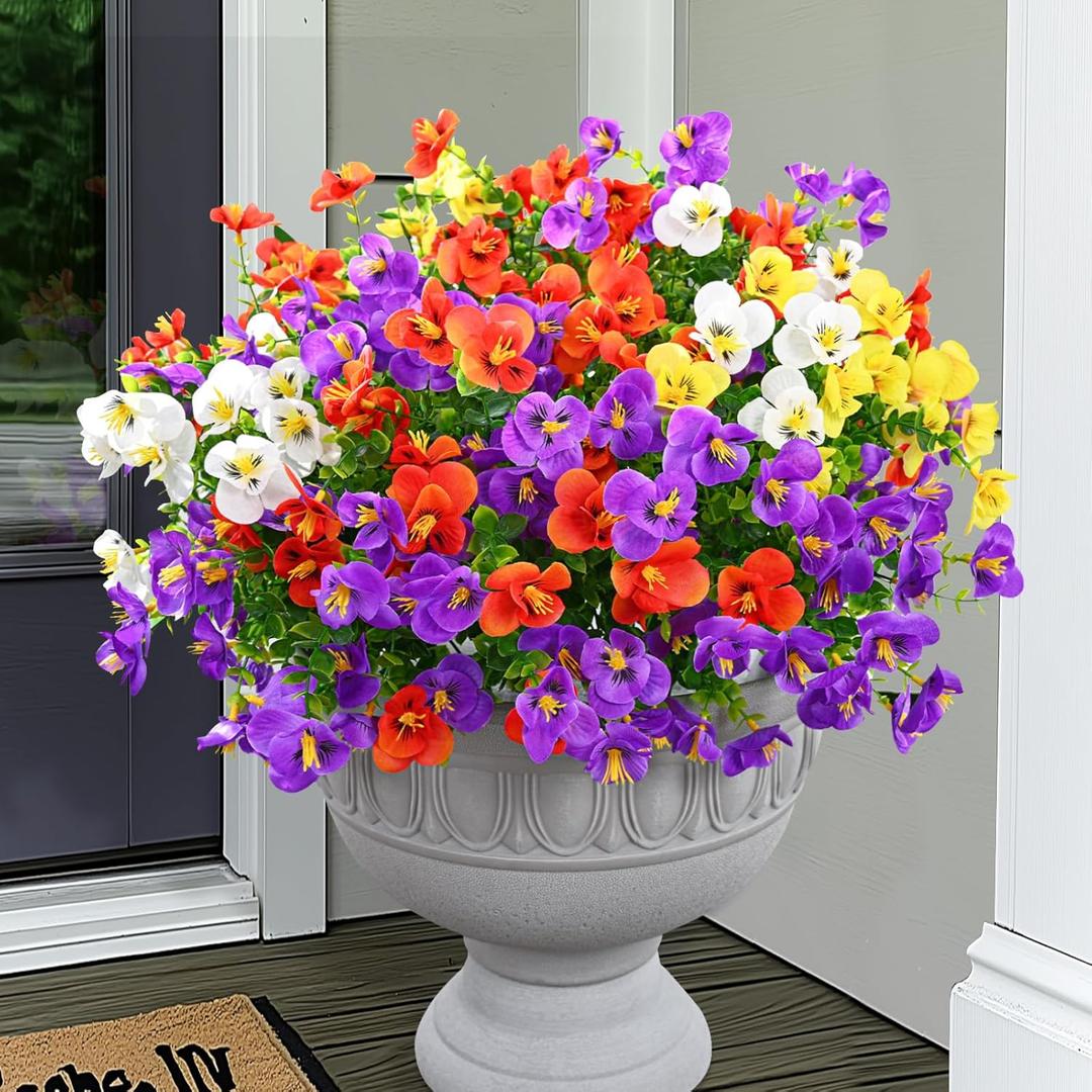 Dolicer 8 Bundles Look Real Artificial Flowers for Outdoors, UV Resistant Fake Outdoor Flowers Outdoor Artificial Flowers Realistic Silk Flowers for Outside Faux Plants Flowers for Porch Patio Garden (Yellow+purple+orange+white)