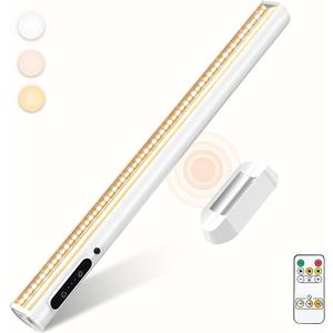 Rechargeable Magnetic LED Light Bar with Remote, Under Cabinet Lighting Wireless, Battery Powered Operated Wall Strip Lights, Dimmable Desk Lamp for Mirror Closet Bathroom Kitchen  White (without Motion Sensor)
