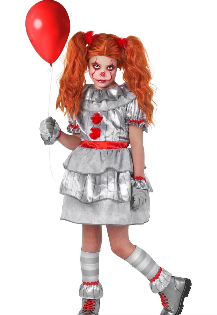 Morph Movie Clown Costume For Girls - Scary Kids Halloween Costume - Creepy Clown Outfit For Girls, Size XL