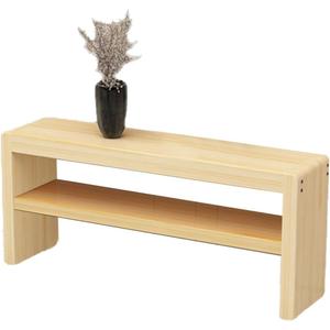 Double Layer Vintage Noodle Bench Entryway Solid Wood Shoe Bench Seat Long Kitchen Dining Table Bench with Rounded Corner End of Bed Bench with Armless Design(120x20x40cm)
