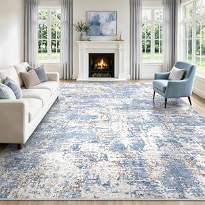 8x10 Area Rugs for Living Room Blue Rug Washable Bedroom Abstract Carpet