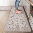 LEEVAN Anti Fatigue Mats for Kitchen Floor Non-Slip, Cushioned Kitchen Mats for Floor 2 Piece, Tan Memory Foam Kitchen Mat Set, Waterproof Ergonomic Standing Mat for Bar, Office,Desk, Laundry (17.3"x29"+17.3"x47"-0.47inch)