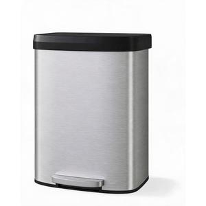 Garvee 16 gal / 60 L Stainless Steel Trash Can with Lid, Large Garbage Can for Kitchen, Rustproof Step-on Kitchen Metal Trash Bin with Liner Rim, Rear Handle, Soft Close Plastic Lid, Silver