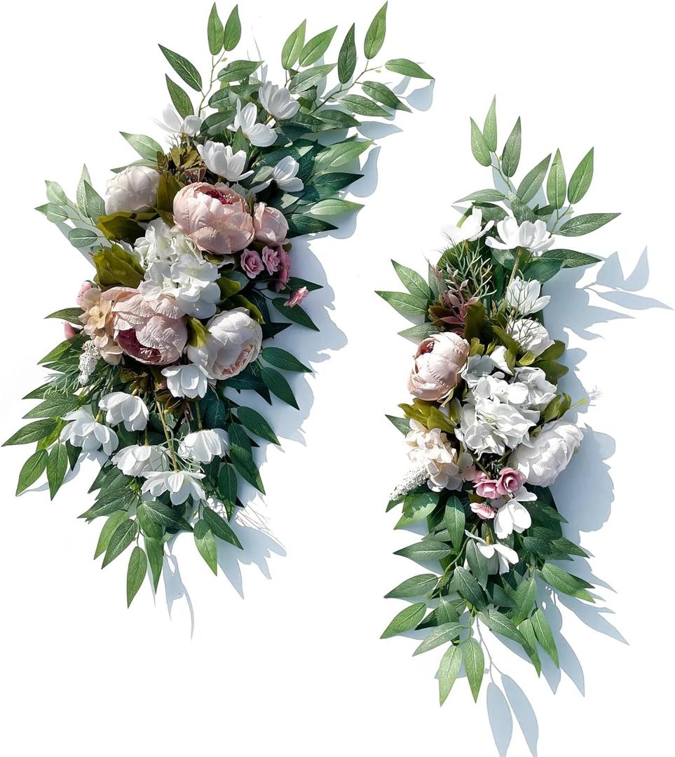 Wedding Arch Flowers, 2pcs Eucalyptus Leaves Corner Peony Floral Swags, Artificial Greenery Flower for Sheer Drapes, Wedding Chair, Arbor, Wedding Ceremony and Reception Arrangement Decoration