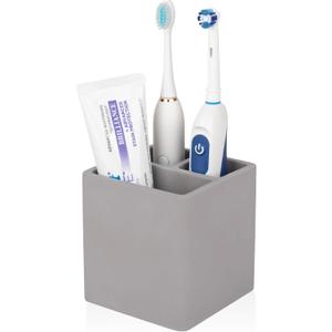 Diatomite Toothbrush Holders for Bathrooms, Electric Toothbrush and Toothpaste Holder 3 Slots Tooth Brush Organizer for Bathroom Countertop, Shower, Vanity - Dark Gray