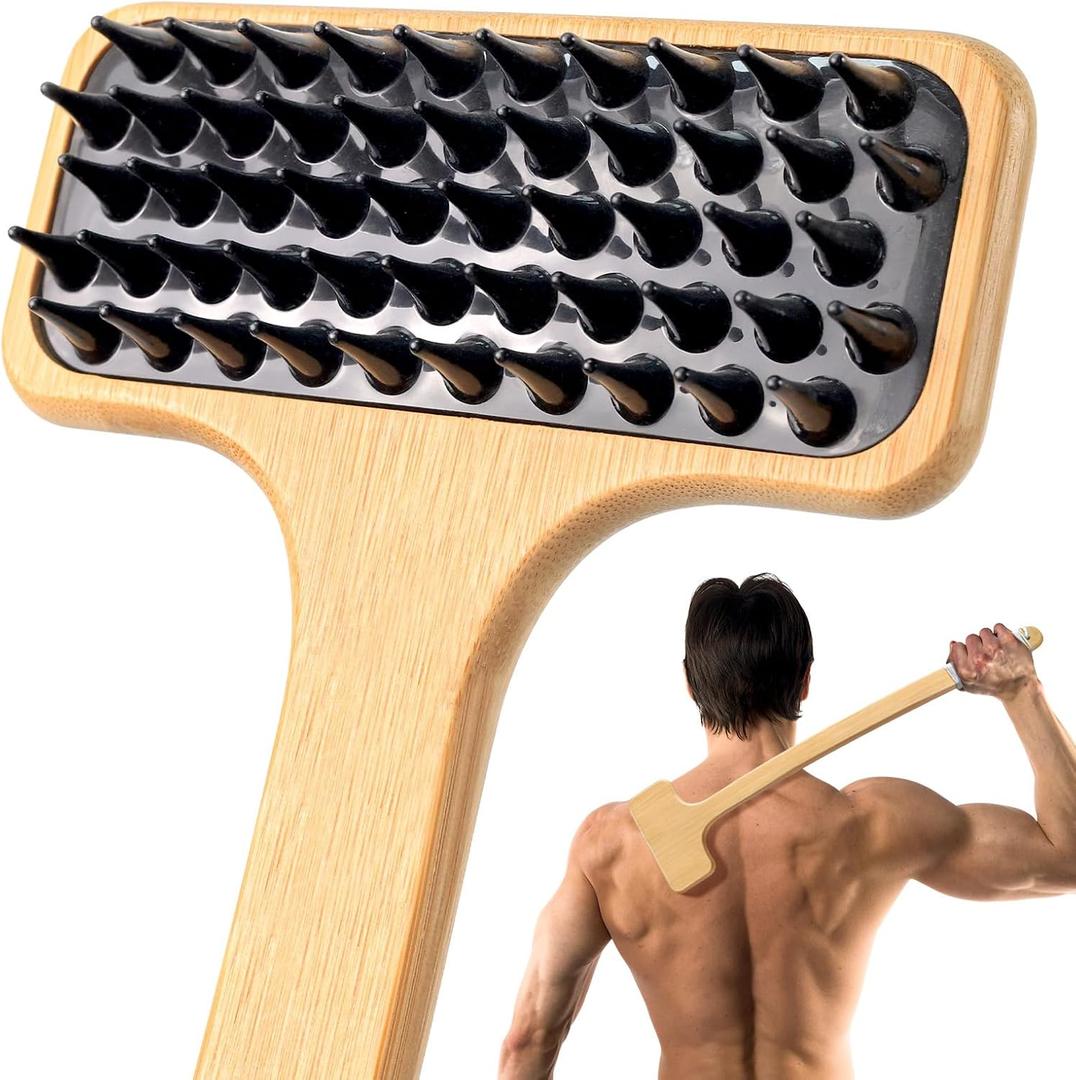 NURENDER Back Scratcher for Men, 22''Extra Long Handle Bamboo Back Scratcher, 2 in 1 Back Massager and Body Scratcher, Gentle Relief for Adults, Pregnancy, Elderly, Gift for Fathers.