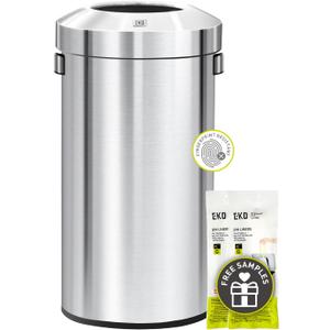 EKO Urban 24 Gallon Round Stainless Steel Open Top Waste Bin, Tall Commercial Trash Can for Indoor/Outdoor, Extra Large Metal Garbage Bin for Office, Restaurant, Restroom, 90L