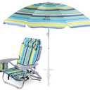 Nice C Beach Chair with Umbrella, Backpack Stripe Beach Chair for Adults, Sand Chair, High Back, with Cooler, Cup Holder & Heavy Duty (Set of 1), Regular