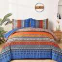 Boho Comforter King Size, 3 Piece Blue Orange Bohemian Striped Western Comforter Set, Ultra Soft Lightweight Microfiber Boho Hippie Bedding Set with 2 Pillow Shams for All Seasons