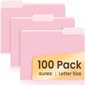 SUNEE File Folders Letter Size Pink, 100 Pack Manilla Folders 8.5 x 11 1/3-Cut Tabs, Colored File Folders Office Home School for Documents Files Paper