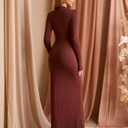 KUTUMAI Long Sleeve Cutout Slit Formal Wedding Guest Dresses for Women 2025 Fall Elegant Bodycon Ruched Maxi Dress Brown XL (XL)