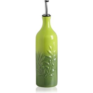 Sweejar Large Ceramic Olive Oil Dispenser Bottle, 24 Oz Relief Opaque Oil Cruet Protects Oil To Reduce Oxidation, Storage Vinegar, Soy Sauce, Coffee Syrup, Liquids, Set of 1 (Gradient Green)