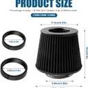 Universal Clamp-On Air Intake Filter, High Flow Closed-Top Cool Air Filter Cleaner, Tapered Cone Design, Washable & Reusable with 76 89 102 mm (3", 3.5", 4") Adapter Rings for Most Vehicles