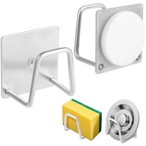Magnetic Sponge Holder for Kitchen Sink,1 Pack Magnetic Scrubber Hanger Caddy, Stainless Steel, Kitchen Accessories Storage Rack Stand Hooks, Rubber Coated Strong Magnets, Dish Sponge Organizer