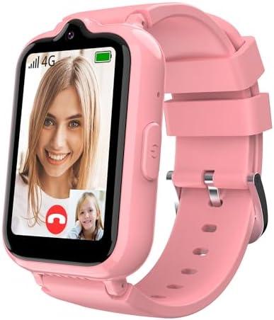 4G Kids Smart Watches Girls with GPS Tracker, Kids Cell Phone Watch with Video & Voice Calling Texting Alarm SOS Calculator Pedometer Camera School Mode Math Game, Smart Watch for Girls Age 6-15(Pink)