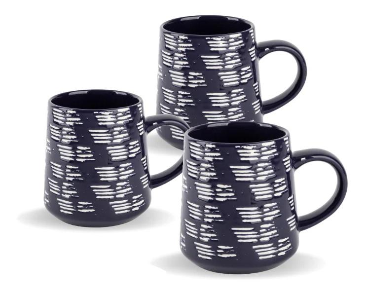 Blue & White Brushstroke Mug, Set of 3