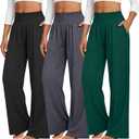 Neer 3 Pack Women's Wide Leg Yoga Pants Comfy Lounge Pants with Pockets Baggy Elastic Waist Joggers Ladies Open Bottom (S)