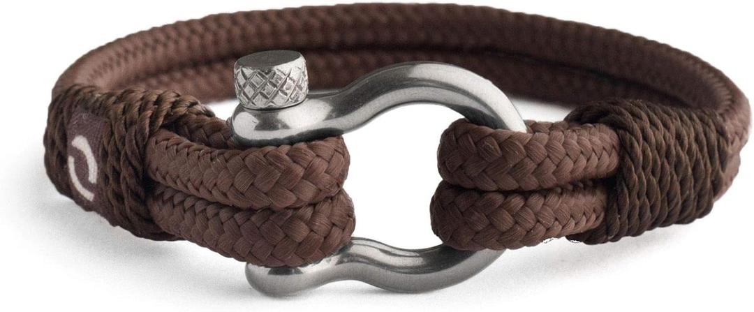 Mens Rope Bracelet - Stainless Steel Silver Shackle, Extremely Durable and Scratch Resistant Waterproof Paracord, Handmade, Nautical Wristband for Men (Chocolate)