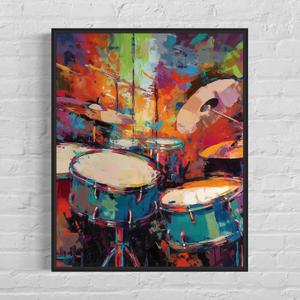 Drums Abstract Unframed Art Print Poster, Wall Art Painting Decor. Paint Splash Style Artwork For Bedroom Bathroom Office Home 70 (Drums, 20"L x 16"W, Unframed)
