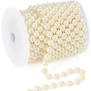 33 Feet Faux Pearl Garland, 10mm Pearl String Roll Strands, Extended String of Pearls Garland for Christmas Tree Wedding Party Decoration Centerpieces Flowers DIY Crafts (Ivory)
