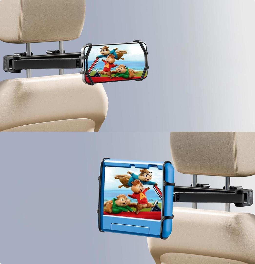 FANGOR Tablet Holder for Car - [3 in 1 Adjustable Extension Arm] Upgraded iPad Holder for car Backseat with Holding Net, Road Trip Essentials for Kids, for 4.7-13" iPad Pro, Air, Mini, Fire HD, Phone
