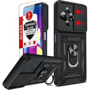 LeYi for TCL 50 XL-5G Phone Case: with Slide Camera Cover + Glass Screen Protector, Military-Grade Cell Shockproof Unlocked Cell Cover with Metal Ring Magnetic Kickstand Funda para TCL 50 XL, Black