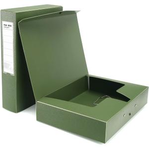 HUA JIE 2 Pack A4 Storage File Boxes Archives Case,65mm Spine,Box File Document Storage Box with Metal Clip for Office School -Green