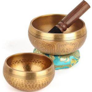 2-Pack Tibetan Singing Bowls Set - 100% Handmade in Nepal, Sound Bowl Meditation Set for Yoga, Chakra Healing, Meditation Gifts, Unique Gifts for Women (Blue, 3.15 + 4 inch)