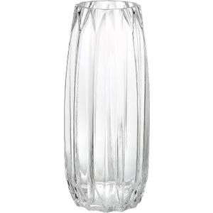 Modern Ribbed Glass Vase for Flowers, Candles and Decorative Accents - Black, Grey, Amber, Clear and Colored Tall/Short Vase for Centerpieces and Home Table Decor (Clear, H-11.8inch)