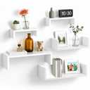 Floating Wall Shelves Set of 5– MDF Wood Wall Mounted Shelf for Living Room, Bedroom, Bathroom, Office – Decorative Storage Racks for Plants, Photos, Books (White, Medium Set)