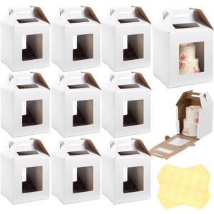10 Packs Tall Cake Boxes 14 x 14 x 16 Inch with Window Boxes for Tier Cake Layer Tall Baking Carrier Large Tiered Bakery Take out Transport Containers with Handle for Wedding Birthday Party