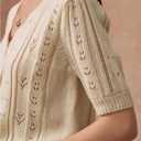 Milumia Women's Short Sleeve V Neck Button Down Sweater Hollow Out Casual Knit Tops Elegent Cardigan (Beige, L)