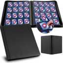 GEAoffice 16 Pocket Trading Card Binder for 1000+ Cards, Ringless Side-Loading 4x4 Card Binder with Zipper Closure, PU Leather 1024 Card Binder for MTG/TCG/Baseball/Sports&Game Cards, Black (16 Pocket - 17.5"  13.3")